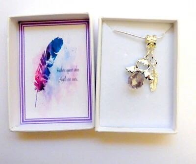 Feathers Appear When Angels are Near Remembrance Necklace Crystal Angel +Feather - Image 1 of 2
