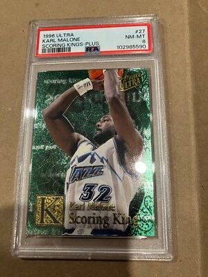 Karl Malone 1996-97 Fleer Ultra Scoring Kings PLUS Jazz Salón de la fama PSA 8 Low Pop Foto 1 de 2