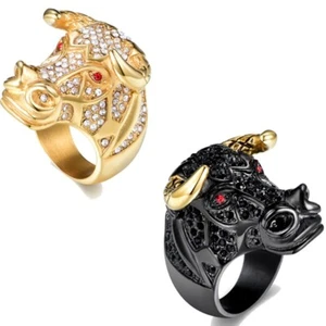 Herrenring Mode Stierkopf Vollstrass Edelstahlring - Bild 1 von 5