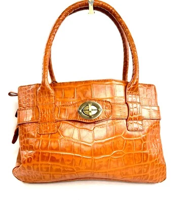 Bolso de Hombro Michael Rome Naranja Marrón Cocodrilo Cuero Repujado Mediano Cierre Bronce Foto 1 de 4