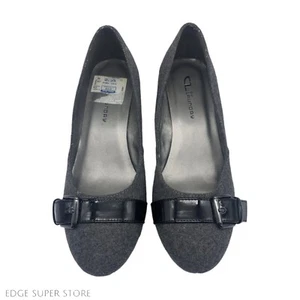Chinese Laundry Gray Black Tweed Patent Round Toe Buckle Wedge Heel Shoe Sz 8.5 - Picture 1 of 8