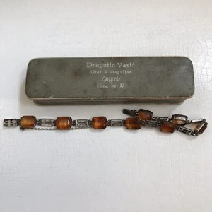 Antique Citrine Bracelet Chain Link 9K Dragutin Vasic Handmade Emerald Cut - Picture 1 of 5