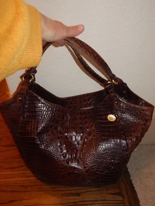 X Large BRAHMIN Brown Crocs Embossed Leather Tote Shoulder Bag! - Picture 1 of 10