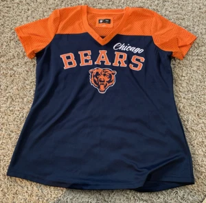 Chicago Bears Jersey-Style Tee Women's Large V-Neck Blue w/Orange Mesh Logo NFL - Picture 1 of 12