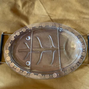 Anchor Hocking Meat Serving Dish W/ Stand Mid Century Modern Gold Retro Design - Picture 1 of 8