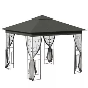 10' x 10' Outdoor Patio Gazebo Canopy Roof Steel Frame w/ Mesh Sidewalls Grey - Picture 1 of 11