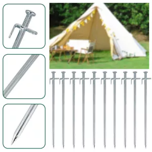 10er Pack Schwerlast Silber Stahl Metall Zelt Überdachung Camping Pfähle Heringe Bodennagel - Bild 1 von 11