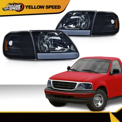 Подходит для 97–04 F-150 Expedition черные/копченые светодиодные дневные ходовые огни и угловые фары  - Изображение 1 из 4