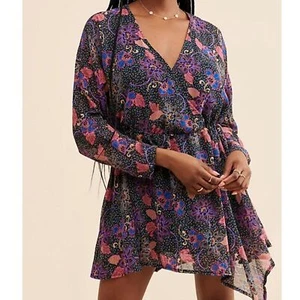 Free People | Teegan Floral V-Neck Dress in Twilight Combo Women Small - Picture 1 of 8