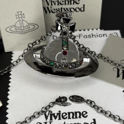 Vivienne Westwood Orbe Gigante Cristal Plata Collar Colgante CON CAJA Foto 1 de 4