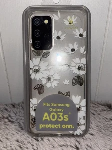 Onn. Schutzhülle Gel Handyhülle für Samsung Galaxy A03s Klar Weiß/Gold Blumen - Bild 1 von 5