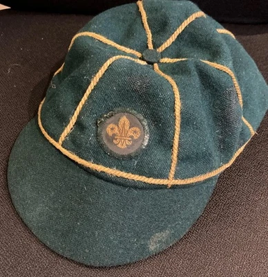 Vintage Green Boy Cub Scout cap hat  short brim  Umbro late 1960s wool mix lined - Image 1 of 4
