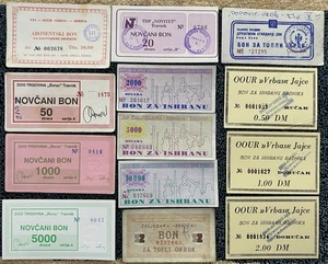 Lot of 13 Bosnian food vouchers 1980-1993, VF-UNC - Picture 1 of 2