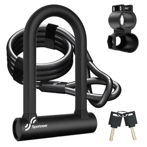 Bike Lock: Heavy Duty Anti Theft Bike U Lock with 5ft Security Steel Cable - ... - Picture 1 of 8