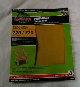 Gator ~ 4-SHEETS PREMIUM SANDPAPER 220 & 320-Grit 9" x 11" Hand & Power Sanding  - Picture 1 of 2