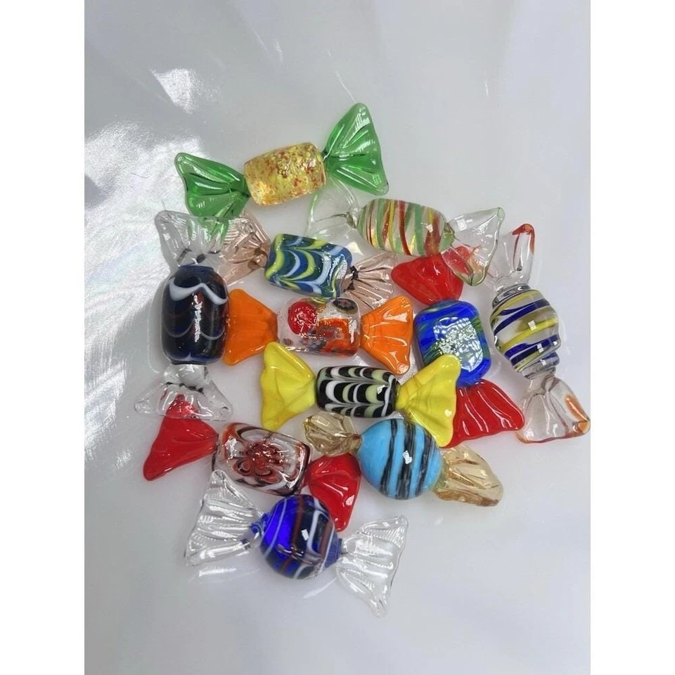 Piezas de caramelo de vidrio de colección soplado a mano en multicolor estilo Murano de 2" de largo. 11 Piezas Foto 1 de 4