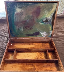 Vintage Holz Künstlerkiste 13x17x4 Intarsienholz mit Griffschlössern & Fächern - Bild 1 von 24