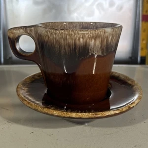 Vintage Rumpf Keramik Braun Tropfglasur Kaffeetasse und Untertasse Set - Bild 1 von 5