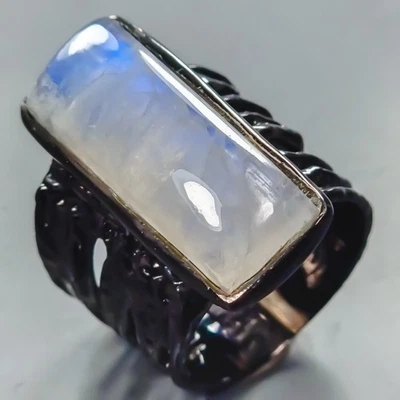 Anillo de piedra lunar natural hecho a mano de 22 quilates + plata de ley 925 talla 8/R441904 Foto 1 de 4