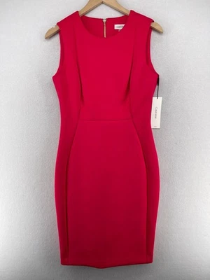 CALVIN KLEIN платье 8 без рукавов эластичной оболочки назад молнии коктейльное розовый новый - Изображение 1 из 4