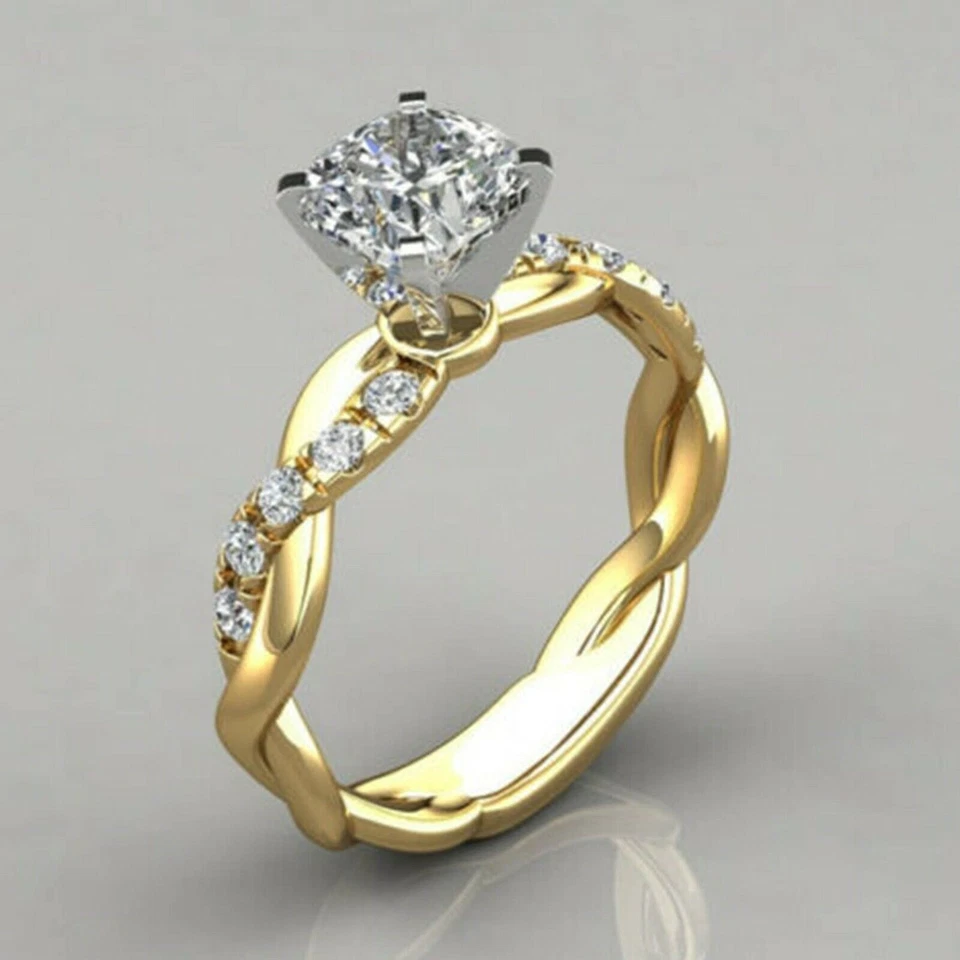 2Ct Round Cut Simulate Diamond Twisted Shank Style Engagement Ring 14k Gold Over - Image 1 of 4