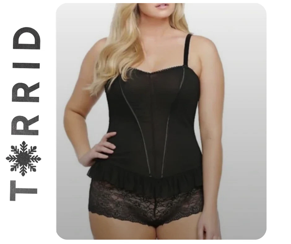 Torrid Sexy Transparente Adelgazante Volantes Gancho y Ojo Deshuesado Corsé, Talla 1, 1X 14 16 Foto 1 de 4