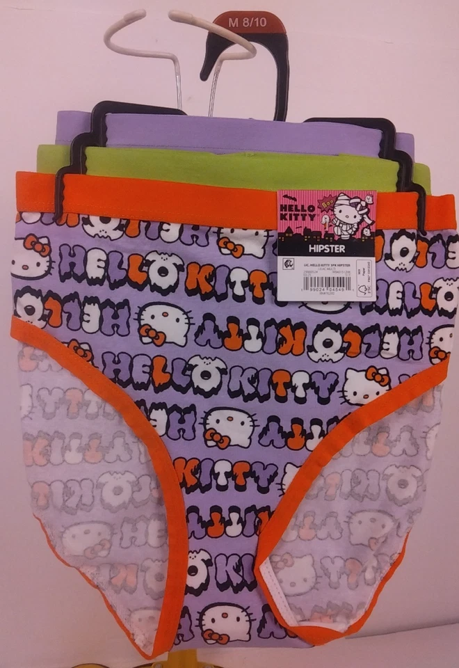 Hello Kitty Paquete de 3 Hipsters de Halloween Lila Multicolor Talla M (8-10) - Nuevo Foto 1 de 4