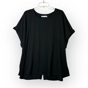Jane + Delancey Black Gauzy High Low Top Button Back 2X Short Rolled Sleeve - Picture 1 of 7