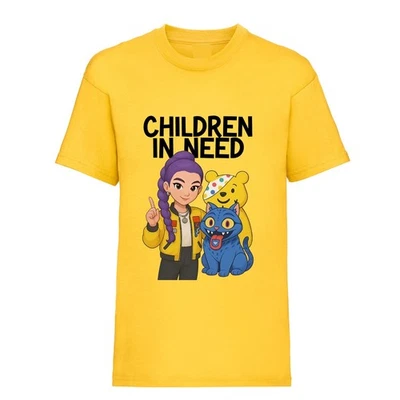 FRUIT OF THE LOOM Kids Boys Girls Children In Need 2025 T-Shirt Pudsey School Music Theme Tee Top
