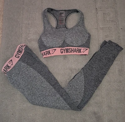 Gymshark Flex Sports Bra & Leggings Charcoal Grey & Pink Womens Size S/8 Small - Image 1 of 4