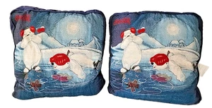 Coca-Cola Coke Tapestry Throw Pillow Polar Bears 18" X 18" Winter Ice Skating - Picture 1 of 9