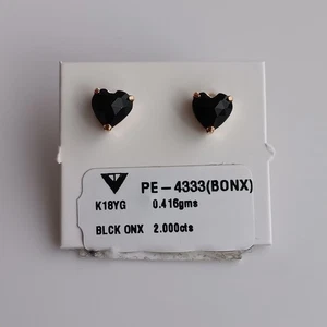 18K Gelbgold Herz 2,0ct Schwarz Onyx 🖤 Ohrstecker K18 Japan Gold Neu mit Etikett 6mm - Bild 1 von 18