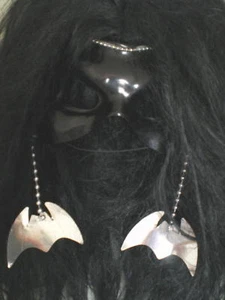 Black VAMPIRE Mask & Wig COMBO attached LONG HAIR Wig COSTUME Bats DEFECTS - Picture 1 of 2