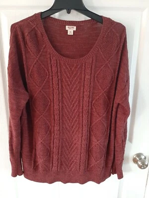 Suéter Pullover Para Mujer XXL Mossimo Rojo Tejido con Cable Cuello Redondo Foto 1 de 4