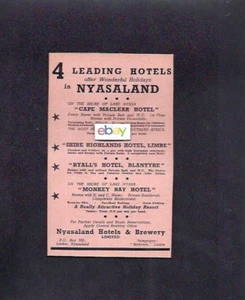NYASALAND HOTELS & BREWERY 4 LEADING HOTELS MONKEY BAY-CAPE MACLEAR 1951 AD - Picture 1 of 1