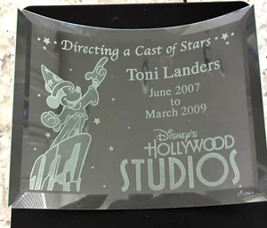 2009 RARE HTF DISNEY HOLLYWOOD STUDIOS ETCHED CURVED GLASS CAST MEMBER AWARD - Picture 1 of 5