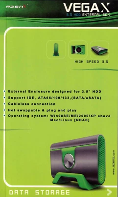 AZENX VEGAX VX-23VSUESG 3.5" HDD External Box  SATA 1 & 2 to USB 2.0 + ESATA - Image 1 of 2