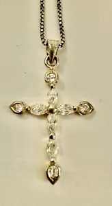 925 Sterling Silver CZ Stone Cross Pendant Necklace 18" NC 925 Fine SS Chain - Picture 1 of 9