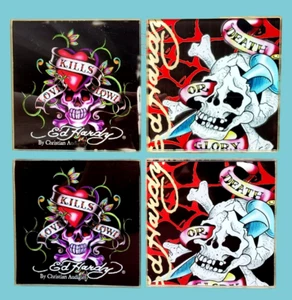 Don Ed Hardy Designs de Christian Audigier Calaveras Juego de 4 posavases de vidrio para beber - Imagen 1 de 16