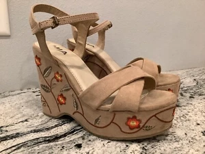 Mia Zoey boho Embroidered Wedge Sandals Shoes Hippie Platform 9 Y2K - Picture 1 of 11