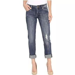 KUT Womens 16 Medium Wash Distressed Cuffed Ankle Boyfriend Jeans NWT BQ65 - Picture 1 of 4