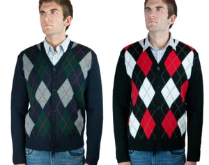 Blue Ocean Mens Cardigan Argyle Button Down Sweater (SW-299) - Picture 1 of 5
