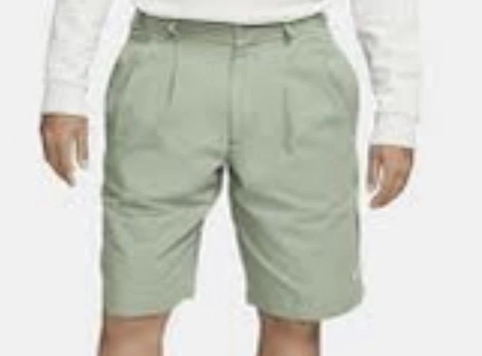 Nike Men's Life Pleated Chino Shorts Oil Green/White DX0643-386 Size 34