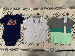 Cat & Jack Baby Jungen gestreiftes Button-Down-Shirt Tante Magnet Body 12 Monate - Bild 1 von 4