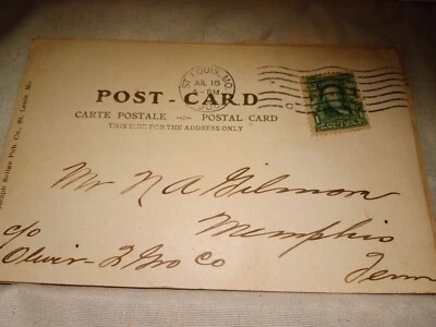 1906 Rare Vintage St Louis Postcard Featuring 1¢ Benjamin Franklin Stamp - Image 1 of 4