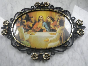 Rahmen Schwarz / Gold Kunststoff mit Heiligenbild Bild Alt Selten Retro Deko - Bild 1 von 12