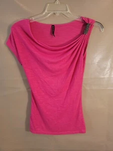 Hybrid Apparel Womens Lightweight Knit Top Size Small Pink Beaded Ring Shoulder - Picture 1 of 8