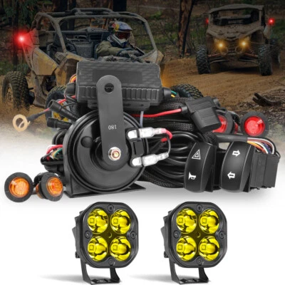 Para Can-am Maverick x3 MAX Turbo UTV Kit de buzina de sinal de volta com cápsulas de cubo LED amarelo - Imagem 1 de 4