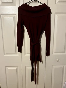 White House Black Market Burgundy Cowl Neck Long Sleeve Belted Tunic Sweater XS - Picture 1 of 6