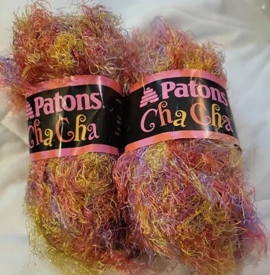 [2] Two PATONS ~ CHA CHA ~ Salsa Yarn Color  Orange/yellow Eyelash Yarn  - Image 1 of 4